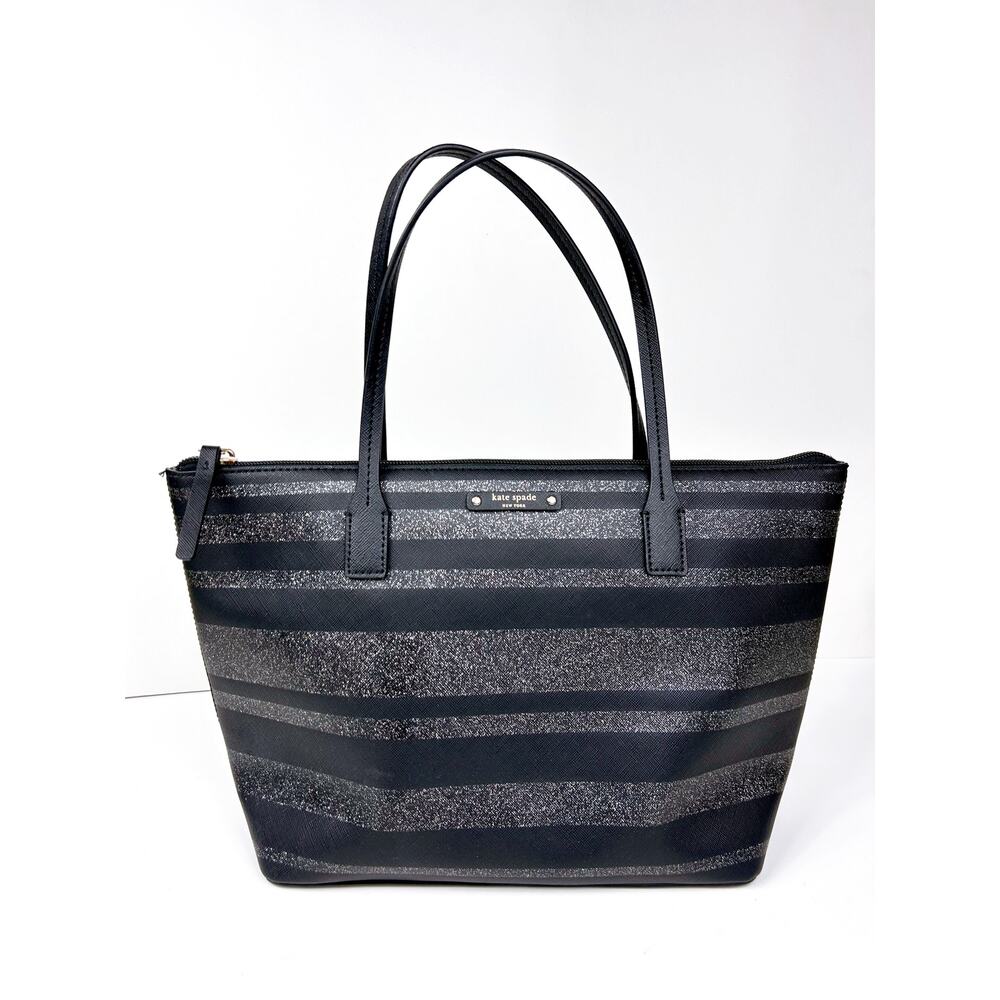 kate spade Black Glitter Stripe Tote
